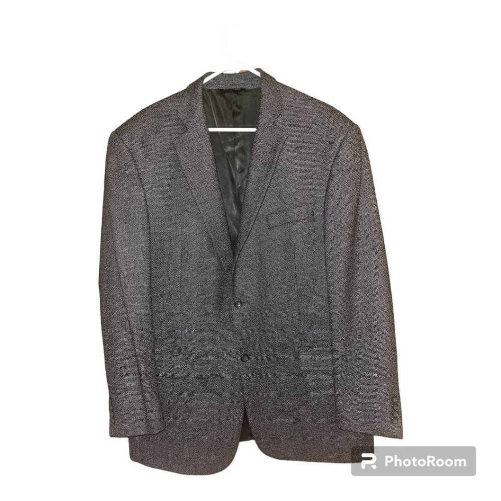 Joseph & Feiss Men's Dark Gray Tweed 100% Lambswool 2-Button‎ Blazer, Size 44L